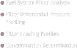 Fuel System Filter Analysis
Filter Differential Pressure Profiling
Filter Loading Profiles
Contamination Determination